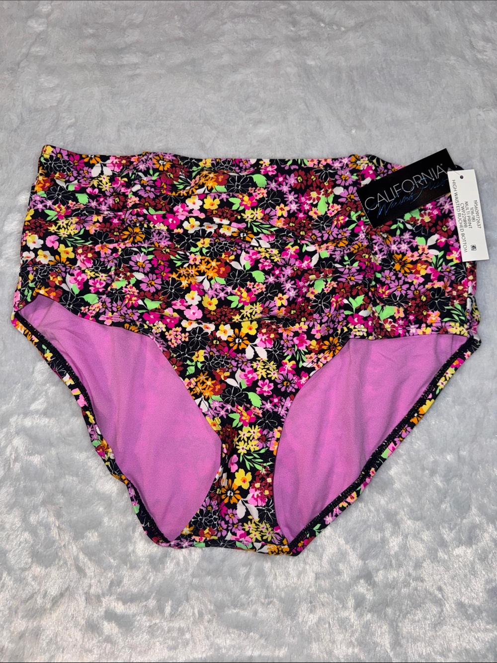 California Waves High-Waist Floral Bikini Bottoms - Pink, Yellow & Black